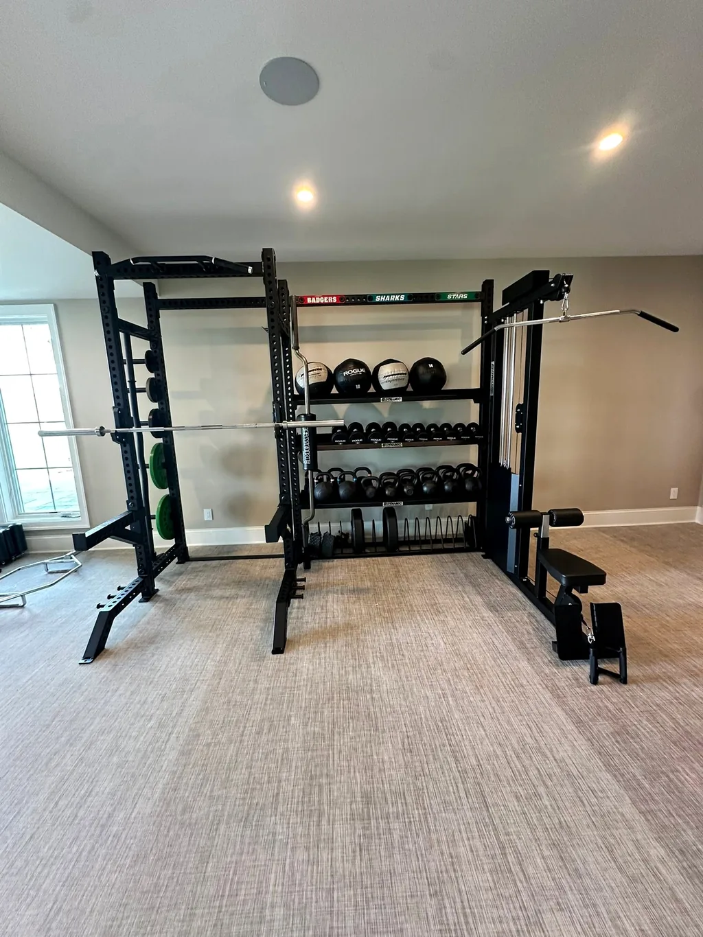 New black power rack with cable tower and kettlebell storage